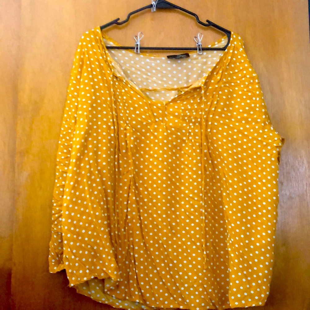 Polk a dot mustard yellow blouse